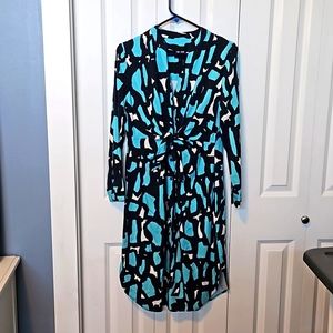 NIC+ZOE Black and Turquoise Abstract Print Tie-Waist Dress